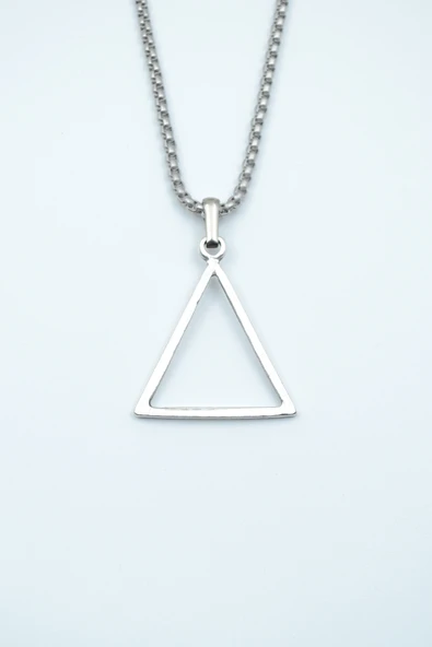 Üçgen Geometrik Gümüş Kaplama Örme Zincir Kolye ürün görseli 1