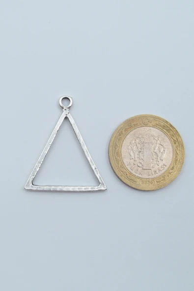 Üçgen Geometrik Gümüş Kaplama Örme Zincir Kolye - Resim 4