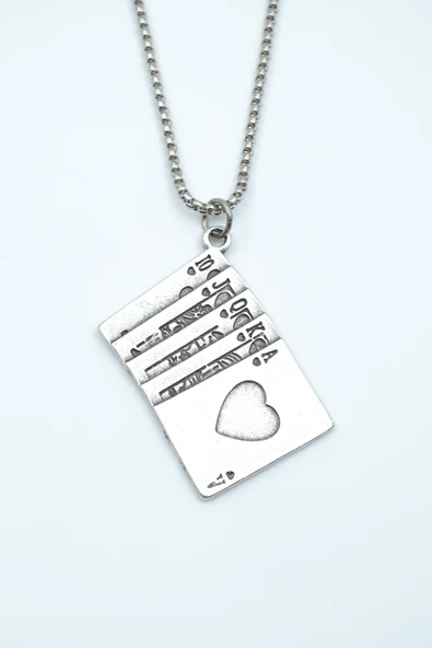 Poker- İskambil Gümüş Kaplama Örme Zincir Kolye ürün görseli 1