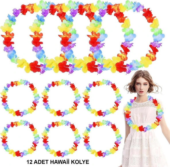 Hawaii Çiçekli Boyun Kolyesi - Renkli Tropikal Parti Leisi 12 Adet ürün görseli 1
