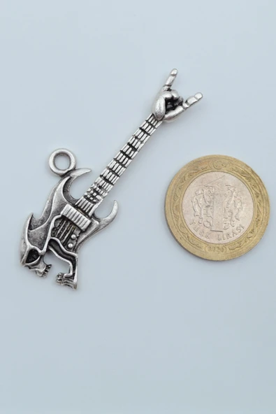 Kuru Kafa Elektro Gitar Gümüş Kaplama Örme Zincir Kolye - Resim 4