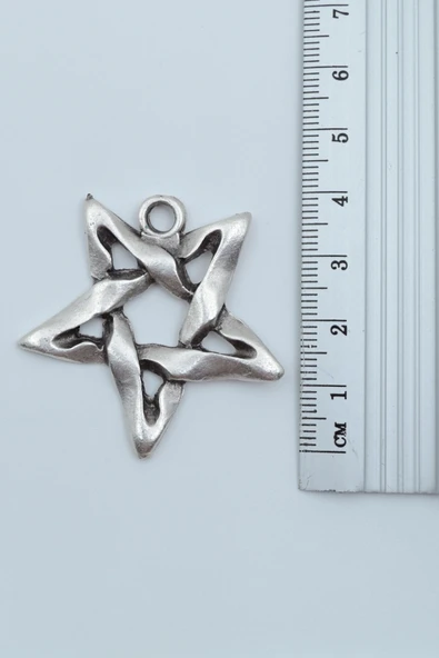 Pentagram Gümüş Kaplama Örme Zincir Kolye - Resim 3