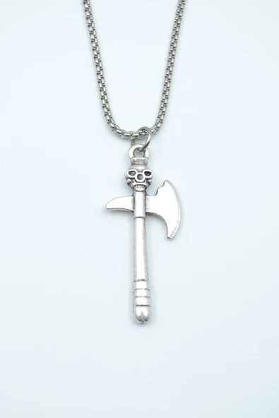 Kuru Kafa Balta Gümüş Kaplama Örme Zincir Kolye ürün görseli 1