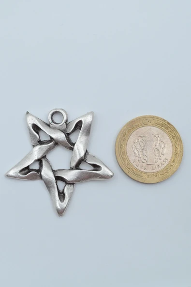 Pentagram Gümüş Kaplama Örme Zincir Kolye - Resim 4