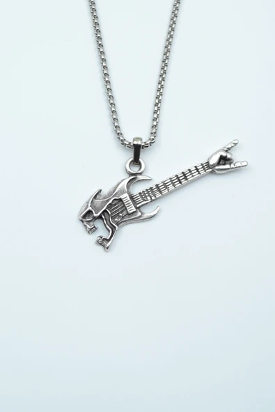 Kuru Kafa Elektro Gitar Gümüş Kaplama Örme Zincir Kolye ürün görseli 1