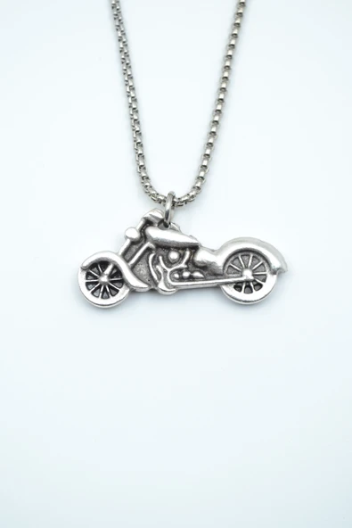 Chopper Motor Gümüş Kaplama Örme Zincir Kolye ürün görseli 1