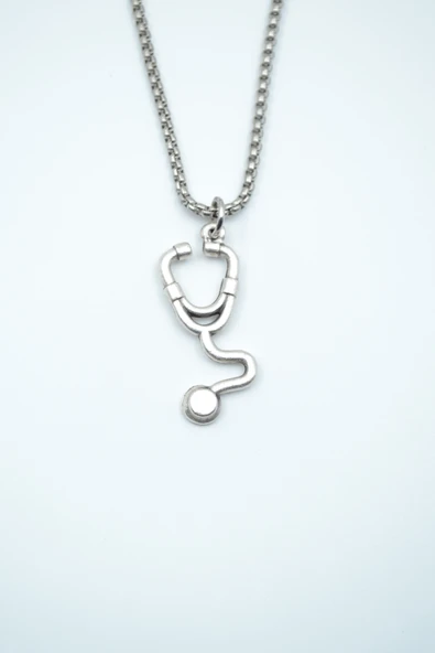 Doktor Steteskop Gümüş Kaplama Örme Zincir Kolye ürün görseli 1