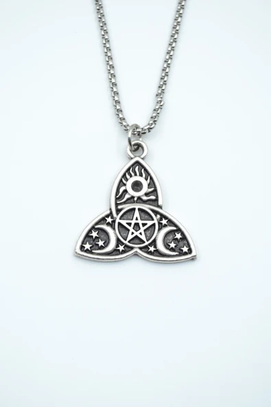 Triquetra Gümüş Kaplama Örme Zincir Kolye ürün görseli 1