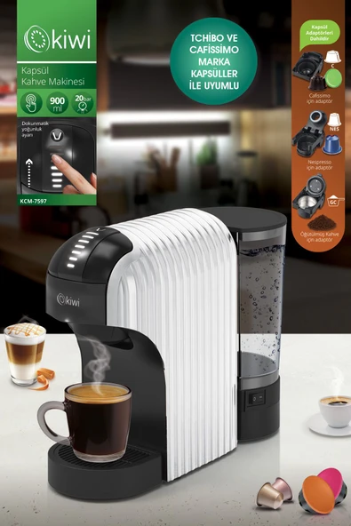 KİWİ Kcm-7597 Multikapsül Kahve Makinesi Beyaz Nespresso / Tchibo / Toz Kahve ile Uyumlu