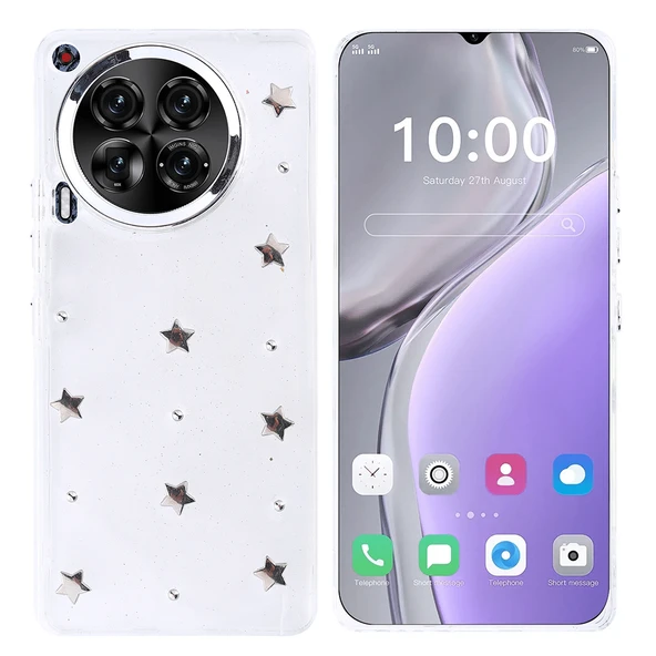 Tecno Camon 30 4G Kılıf Airbag Tasarımlı Simli Şeffaf Kutup Kapak - Resim 5