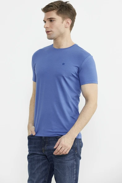 Sıfır Yaka Basic Tişört - Saks - 2