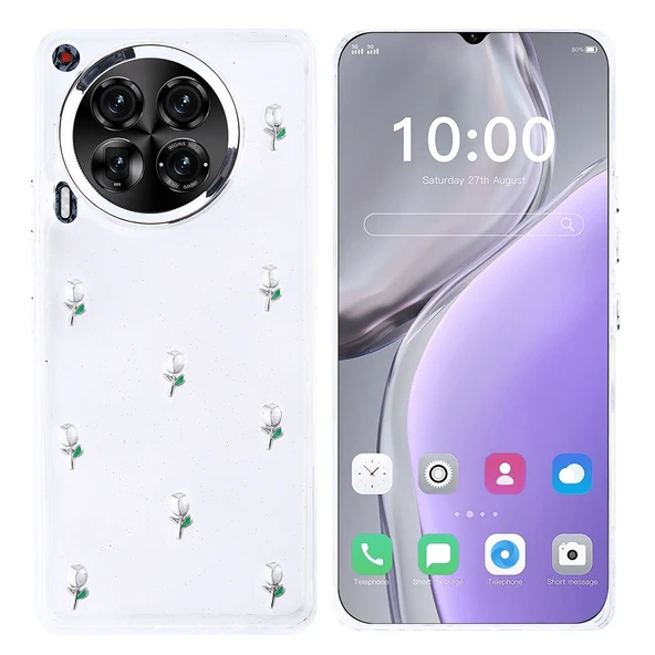 Tecno Camon 30 4G Kılıf Airbag Tasarımlı Simli Şeffaf Kutup Kapak - Resim 7