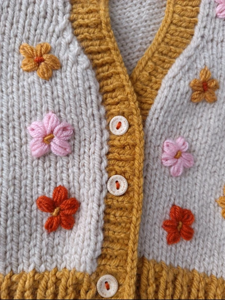 Çiçek İşlemeli El Örgüsü Bebek Yeleği 1-2 yaş - 4