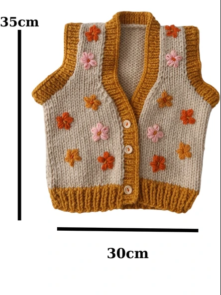 Çiçek İşlemeli El Örgüsü Bebek Yeleği 1-2 yaş - 2
