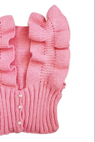 El Örgüsü Volanlı Çocuk Süveter Pembe 3- 4 yaş - 4