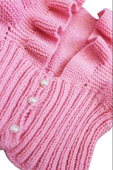 El Örgüsü Volanlı Çocuk Süveter Pembe 3- 4 yaş - 3