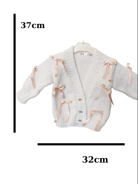 Kurdeleli El Örgüsü Çocuk Hırka Beyaz Pembe 3-4 yaş - 2