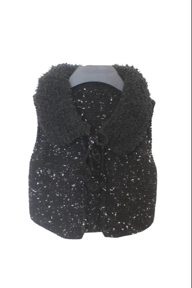 Tedy Yaka Siyah El Örgüsü Bebek Yeleği 2-3 yaş