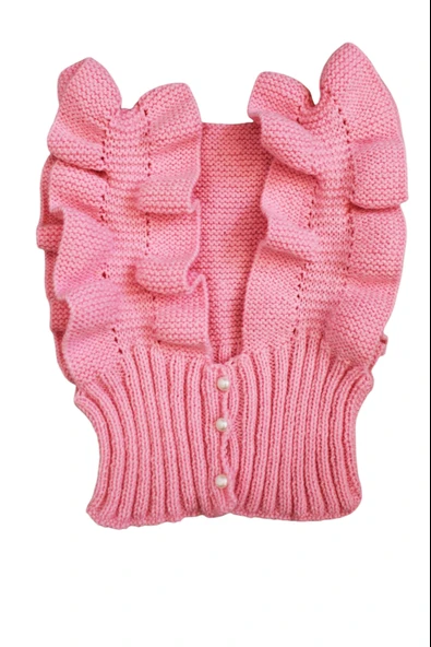 El Örgüsü Volanlı Çocuk Süveter Pembe 3- 4 yaş