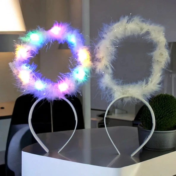 RENKLİ LED IŞIKLI MELEK TACI IŞIKLI HARE TAÇ IŞIKLI TAÇ KOSTÜM AKSESUARLARI BEYAZ MELEK TACI LED TAÇ - Resim 2
