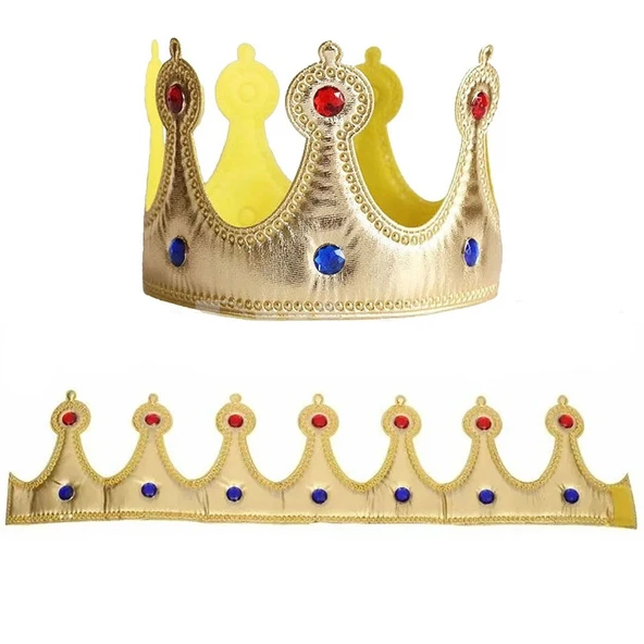 TAŞLI GOLD KRAL TACI GOLD SÜNNET TACI GOLD DOĞÜM GÜNÜ PARTİ TACI YUMUŞAK MODEL KOSTÜM AKSESUARLARI - 2