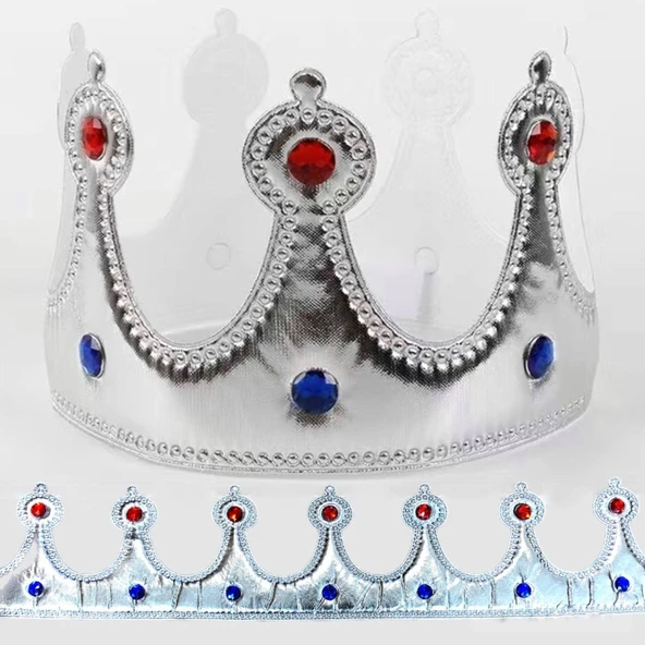 TAŞLI GÜMÜŞ KRAL TACI GÜMÜŞ SÜNNET TACI DOĞÜM GÜNÜ PARTİ TACI YUMUŞAK MODEL KOSTÜM AKSESUARLARI - Resim 2