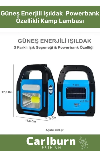 Özel Üretim Darbeye Dayanıklı 300 Gram Usb Güneş Enerjili Işıldak Powerbank Özellikli Kamp Lambası