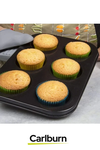 Premium Yüksek Isıya Dayanıklı Uzun Ömürlü Yapışmaz Yıkanabilir 6 Gözlü Muffin Cupcake Kalıbı - 2