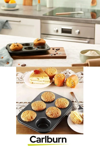 Premium Yüksek Isıya Dayanıklı Uzun Ömürlü Yapışmaz Yıkanabilir 6 Gözlü Muffin Cupcake Kalıbı - 3