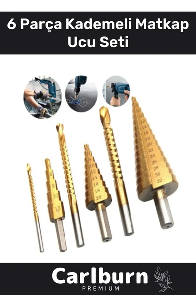Özel Üretim Çift Yiv Sistemli Çatlatmadan Kesim Kademeli Matkap Ucu Sac Delme 6 Parça Panç Seti