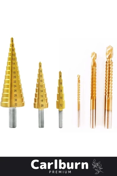 Özel Üretim Çift Yiv Sistemli Çatlatmadan Kesim Kademeli Matkap Ucu Sac Delme 6 Parça Panç Seti - 3