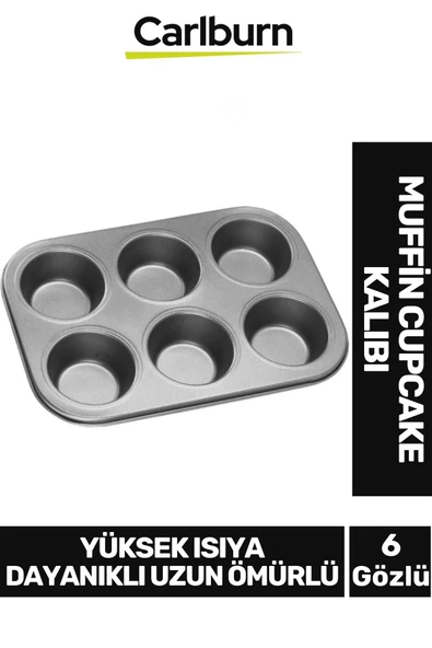 Premium Yüksek Isıya Dayanıklı Uzun Ömürlü Yapışmaz Yıkanabilir 6 Gözlü Muffin Cupcake Kalıbı