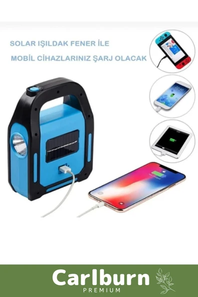 Özel Üretim Darbeye Dayanıklı 300 Gram Usb Güneş Enerjili Işıldak Powerbank Özellikli Kamp Lambası - 2