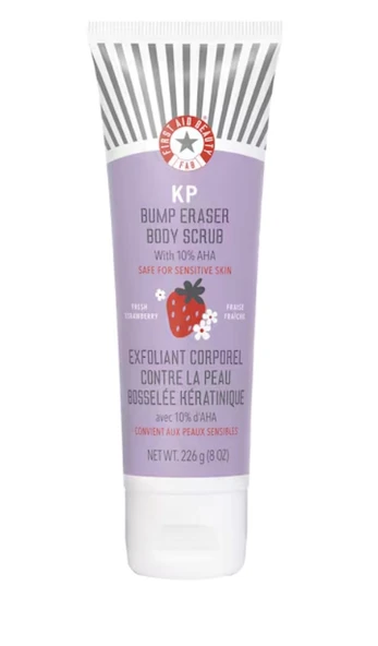 First Aid Beauty KP Body Scrub Strawberry - Anında yumuşatan vücut peelingi, çilek aromalı AHA 226 g