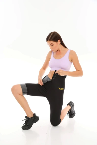 Yeni Sezon Terleten Sıkılaştırıcı Yağ Yakan Toparlayıcı Agraflı Sauna Termal Tayt - 3