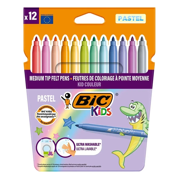 Bic Kids Kid Couleur Ultra Yıkanabilir 12'li Keçeli Boya Kalemi Pastel Renkler / ‎520084 ürün görseli