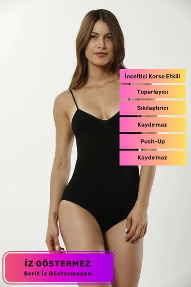 Şekillendirici İnceltici Etkili Push-Up Toparlayıcı İz Saklayan Lazer Kesim Askılı Çıtçıtlı Slip Body Zıbın Korse ürün görseli