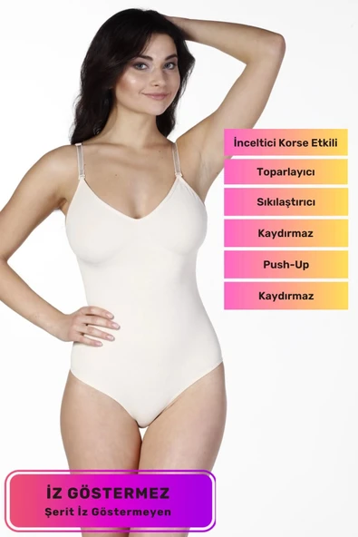 Şekillendirici İnceltici Etkili Push-Up Toparlayıcı İz Saklayan Lazer Kesim Askılı Çıtçıtlı Slip Body Zıbın Korse ürün görseli 1