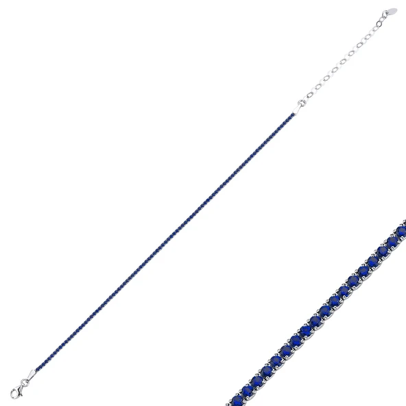 Özel Kutu ve Gümüş Bezi İle 1,75mm Safir Zirkon Taşlı Suyolu Halhal