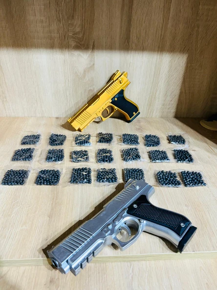 Boncuklu  Altın ve Gümüş Renk Boncuk Atan Silah 2 Adet + 21 Paket Boncuk - 6