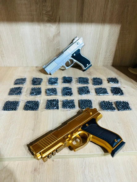 Boncuklu  Altın ve Gümüş Renk Boncuk Atan Silah 2 Adet + 21 Paket Boncuk - 5
