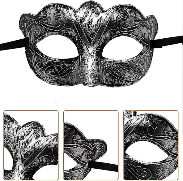 Maskeli Balo Antik Gri Gümüş Eskitilmiş Maske Balo Venedik - 2