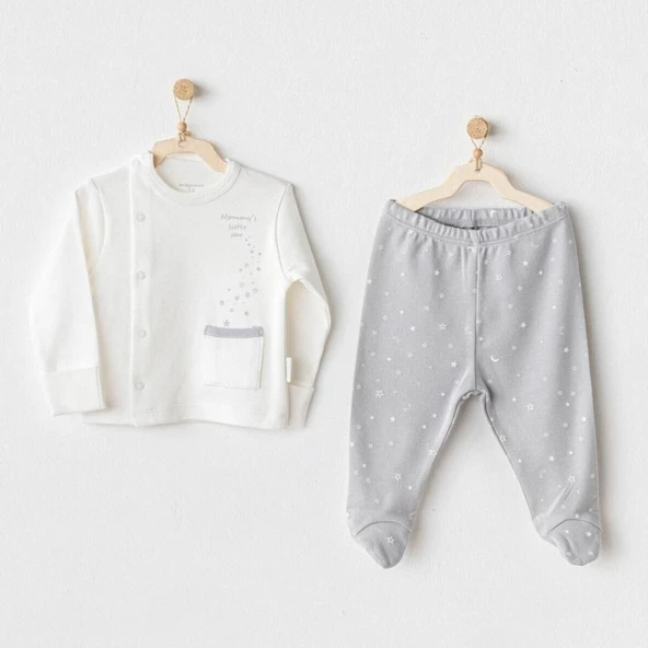Nessiworld Andywawa AC25704 Sıde Snap Set Mommy's Little Star 2'Li Zıbın Set Grey