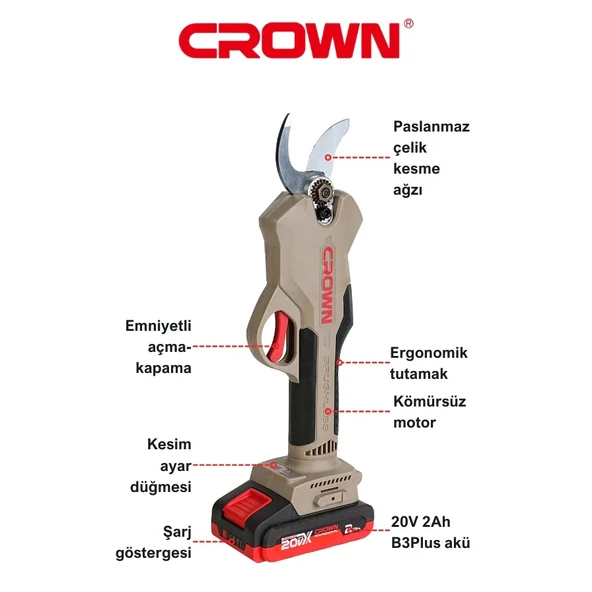 Crown Akülü Dal Budama Makası 20V-2Ah CT29001HX-2 TB - Resim 2
