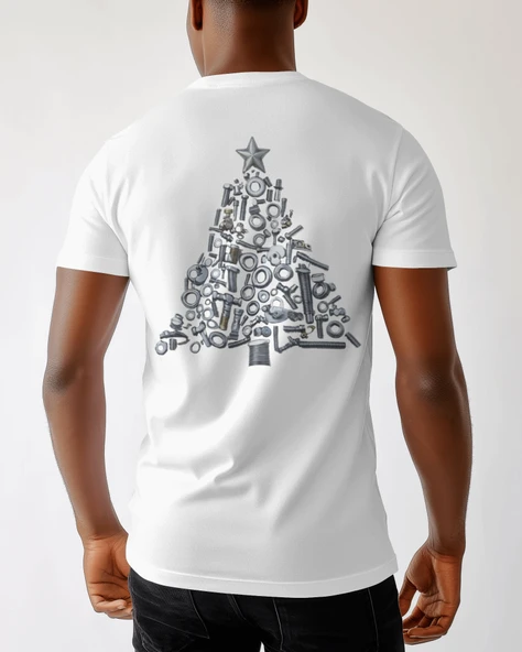 Endüstriyel Yılbaşı Ağacı Sırt Baskılı Tişört Mühendis Ruhu Taşıyanlara - 2