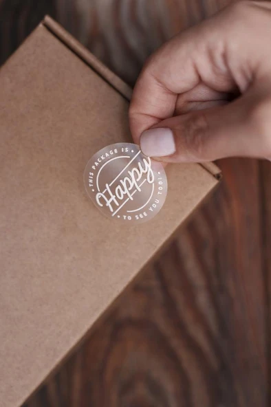 This Package is Happy To See You Too Dairesel Şeffaf Etiket 100 Adet