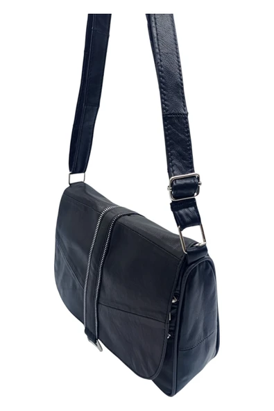 Hakiki Deri Kapaklı Kadın Omuz Çantası - Resim 3