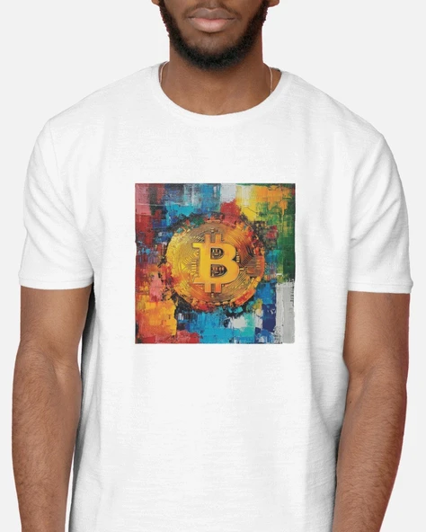 Crypto Art   Renkli Bitcoin Sanatı Erkek Tişörtü