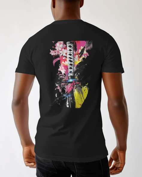 Katana  Sakura Sanatı Sırt Baskılı Tişört   Savaşçının Zarafeti - 2