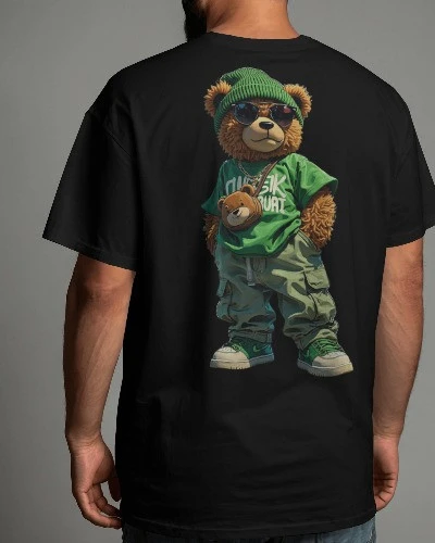 Streetwear Tarzı Cool Ayıcık Sırt Baskılı Oversize Tişört - 2